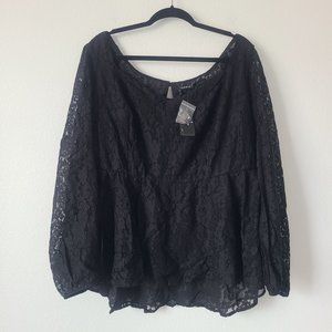 Torrid Peplum Lace Puff Sleeve Top Plus Size 3X Black